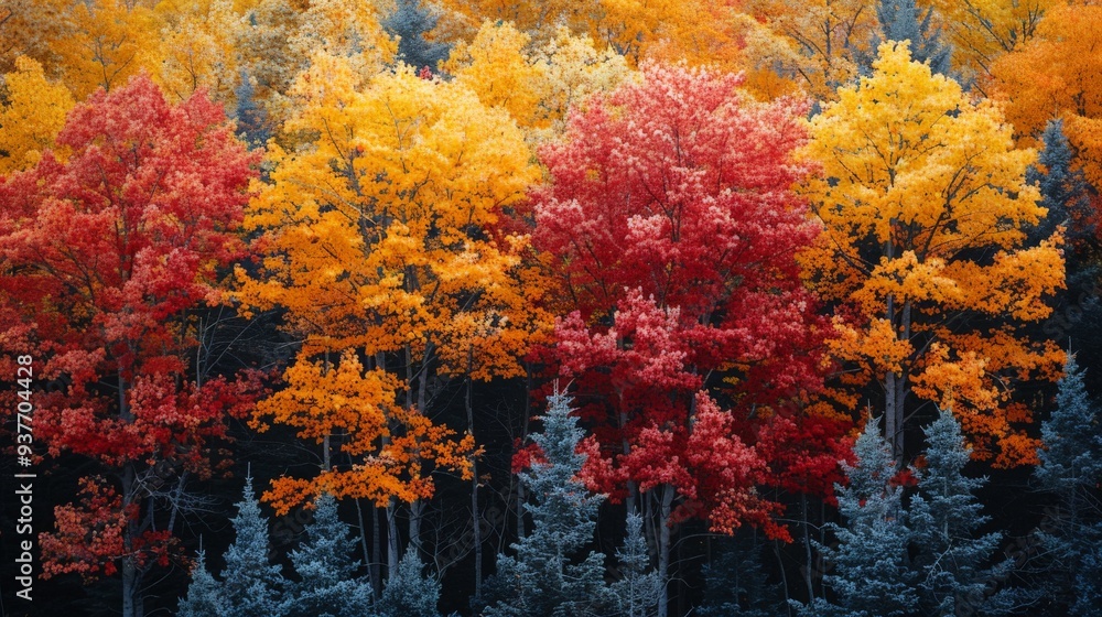 Vibrant autumn foliage showcasing a stunning blend of reds, oranges, and yellows in a serene forest setting. Generative AI Vibrant autumn foliage showcasing a stunning blend of reds, oranges, and yellows in a serene forest setting. Generative AI