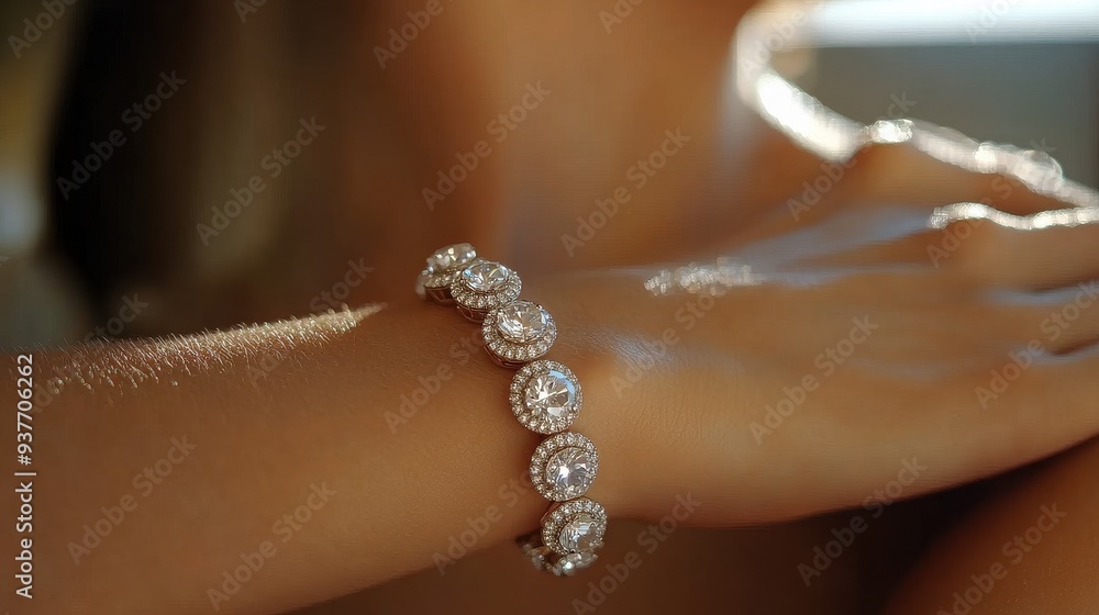 Elegant Silver Bracelet Shining on Bare Skin Elegant Silver Bracelet Shining on Bare Skin
