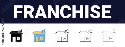 Different style Franchise Icons set collection. Franchise Line editable icons set. black outline franchise icons set, Editable, filled, outline, line and stroke style can be used for web, mobile, ui,	