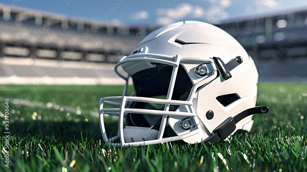 Background of a White Football Helmet: White football helmet on a stadium lawn, rendered in 3D. Background of a White Football Helmet: White football helmet on a stadium lawn, rendered in 3D.