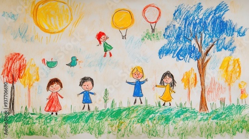 children's drawing of children playing in the park