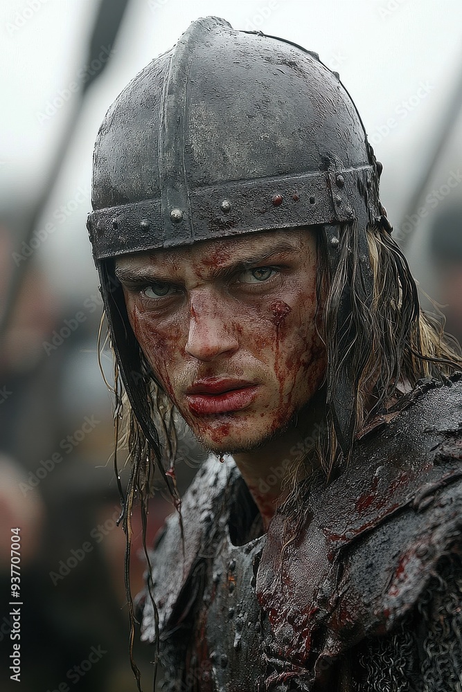 Medieval Warrior in Battle with Bloodstained Armor Medieval Warrior in Battle with Bloodstained Armor