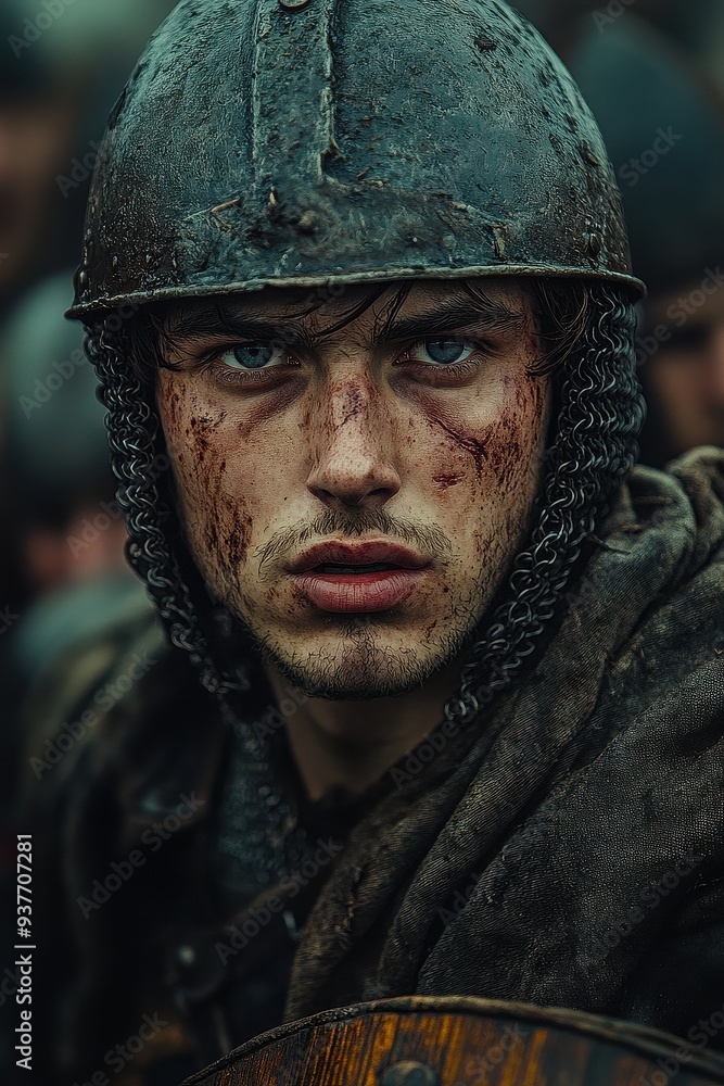 Intense Portrait of a Battle-Worn Warrior Intense Portrait of a Battle-Worn Warrior