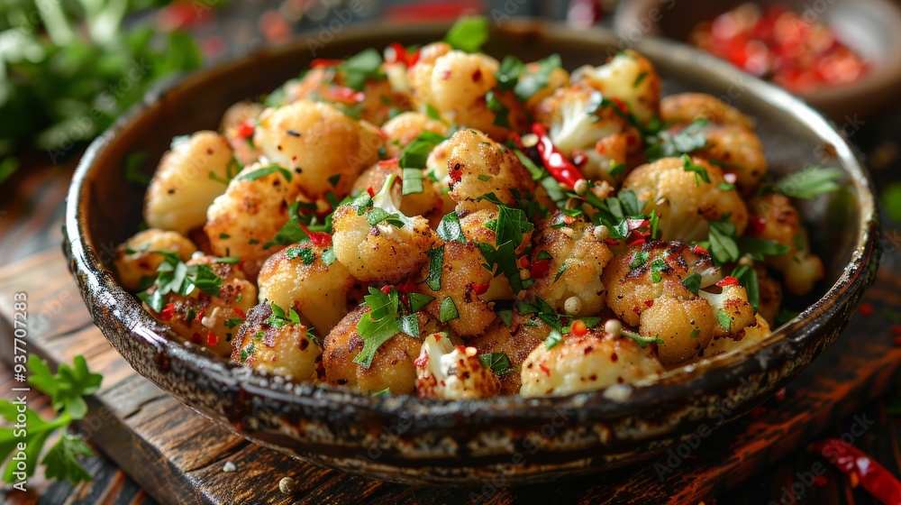 Deliciously seasoned roasted potatoes garnished with fresh herbs and spices on a rustic wooden table. Generative AI Deliciously seasoned roasted potatoes garnished with fresh herbs and spices on a rustic wooden table. Generative AI