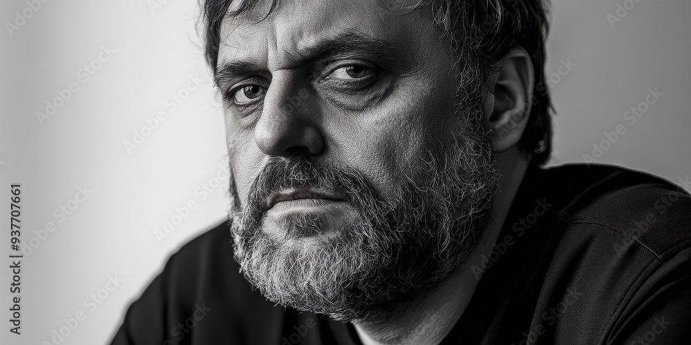 Black and White Portrait of a Thoughtful Man Black and White Portrait of a Thoughtful Man