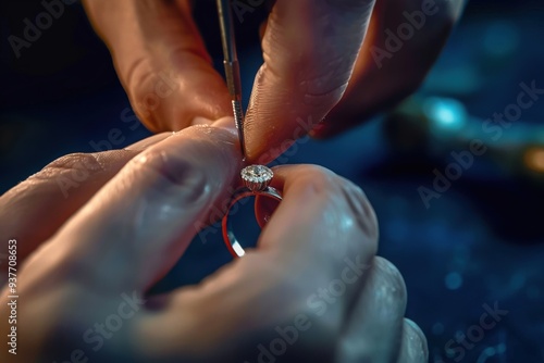 Close-up of goldsmith examining diamond . Beautiful simple AI generated image