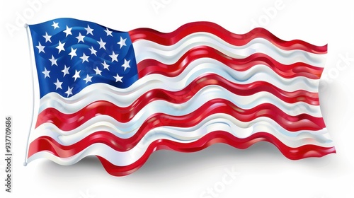 an american flag clipart, paper cutout style, layered effect, pastel colors, isolated on white background