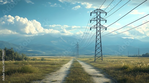 Transmission line installation optimized for efficient current distribution across long distances, Main keyword transmission, Concept largescale power projects photo