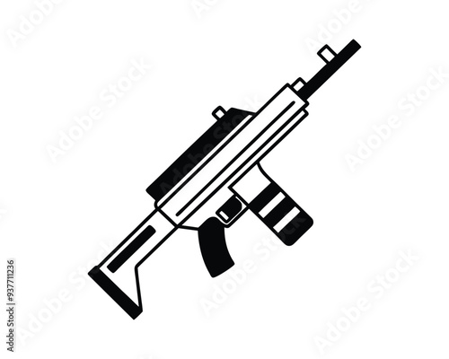 Gun silhouette pistols, guns, rifles, submachines, revolvers and shotguns. Isolated on white background.