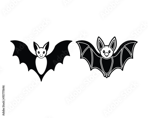 Halloween bat vector. Black silhouette Halloween bat vector illustration, 