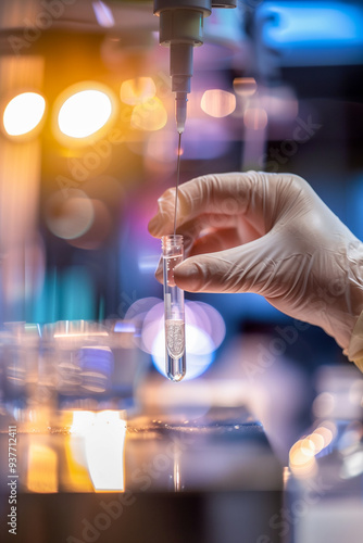 A person is holding a syringe and a glass tube