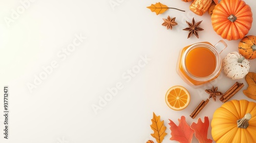 Fototapeta Naklejka Na Ścianę i Meble -  Autumn flavors in syrup, pumpkin spice seasonal delight, cozy and warm, 3D illustration