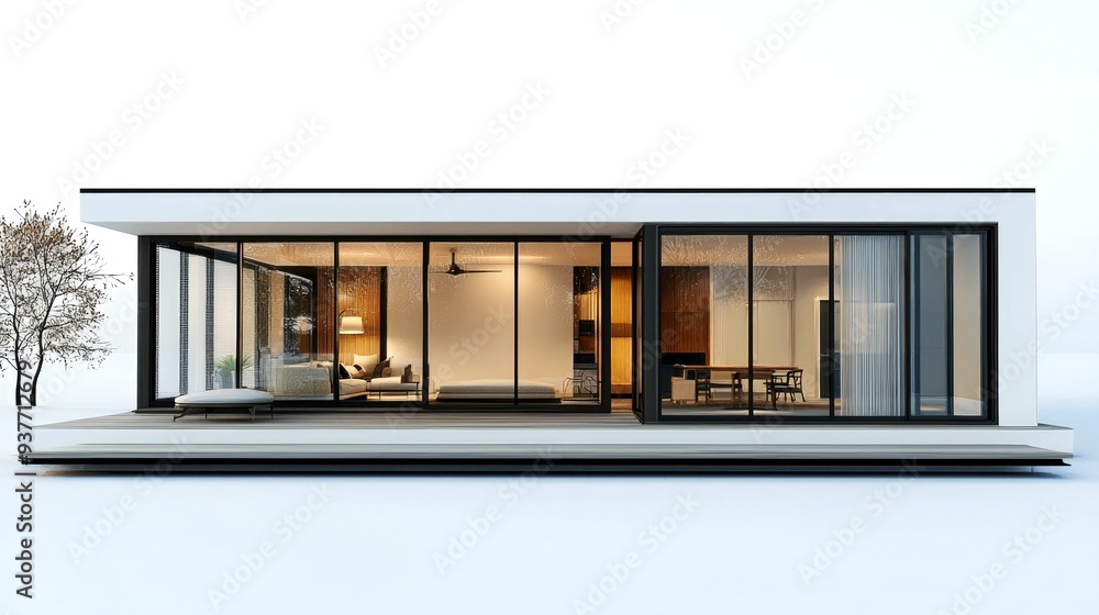 Modern Home with Large Glass Windows and a Deck Modern Home with Large Glass Windows and a Deck
