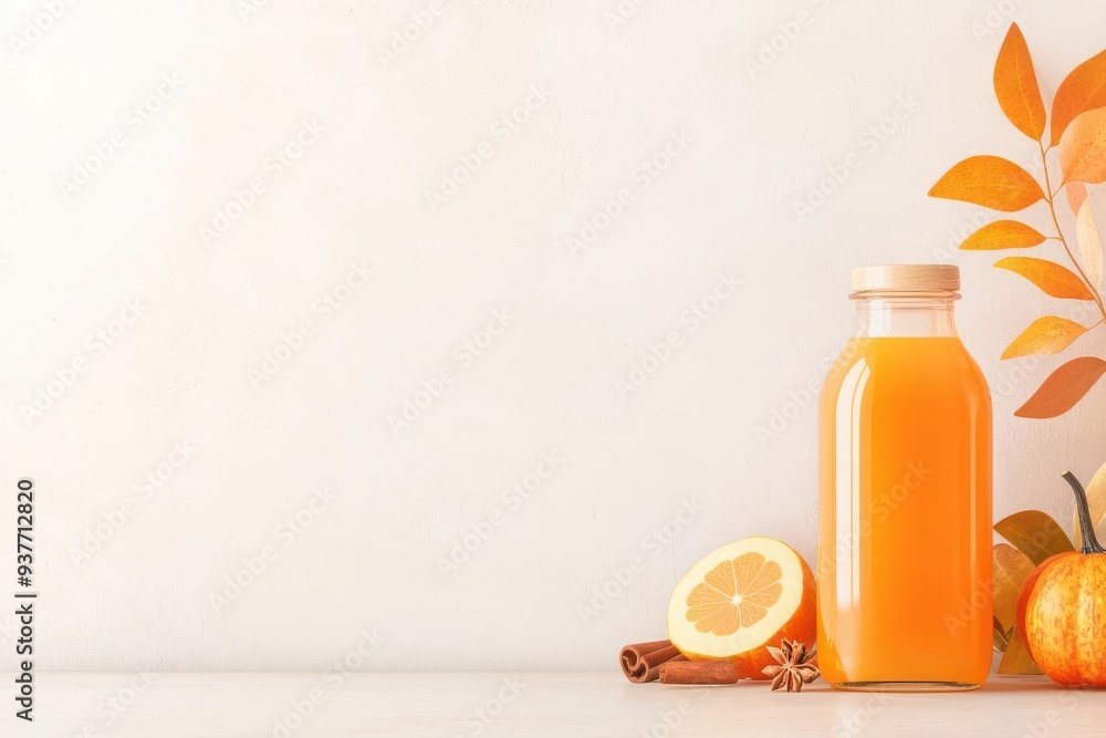 Pumpkin spice syrup, capturing the essence of the season, warm and inviting, 3D illustration Pumpkin spice syrup, capturing the essence of the season, warm and inviting, 3D illustration