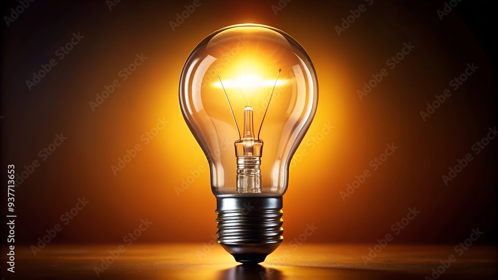 Glowing light bulb in darkness, warm halo effect Glowing light bulb in darkness, warm halo effect