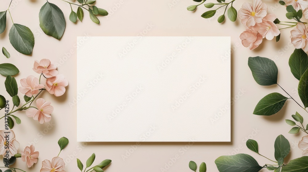 Minimalist Floral Composition with Empty White Card Minimalist Floral Composition with Empty White Card