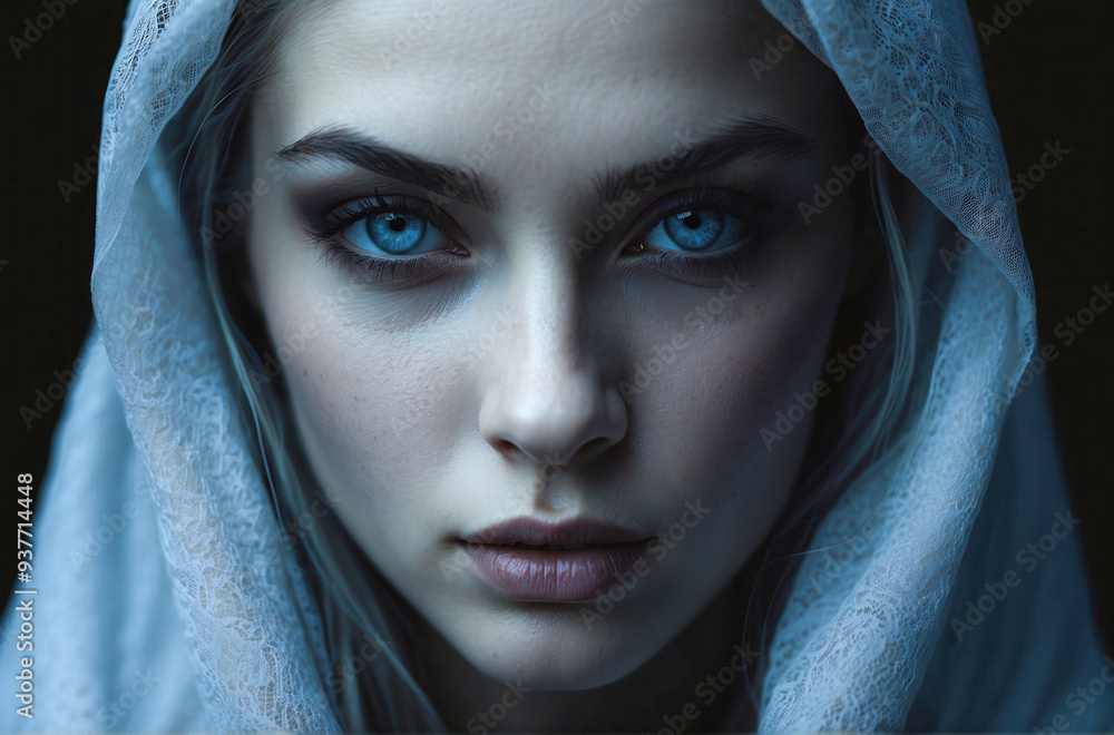 A close-up of blue eyes that shine with depth and expressiveness, attracting attention and creating a mysterious atmosphere A close-up of blue eyes that shine with depth and expressiveness, attracting attention and creating a mysterious atmosphere