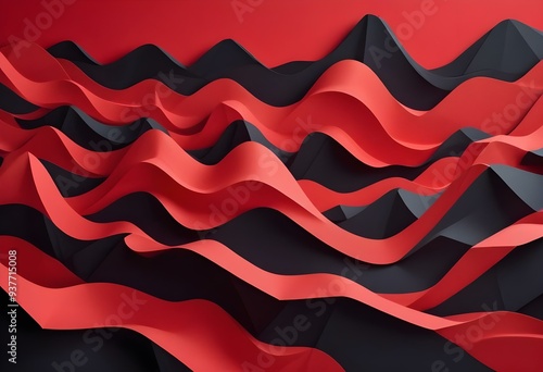 Flowing red, blue and black abstract background with soft, wavy shapes and subtle sparkles photo