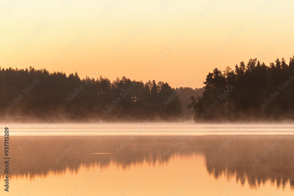 Misty morning over Lake Saimaa, Karelia, Finland Misty morning over Lake Saimaa, Karelia, Finland