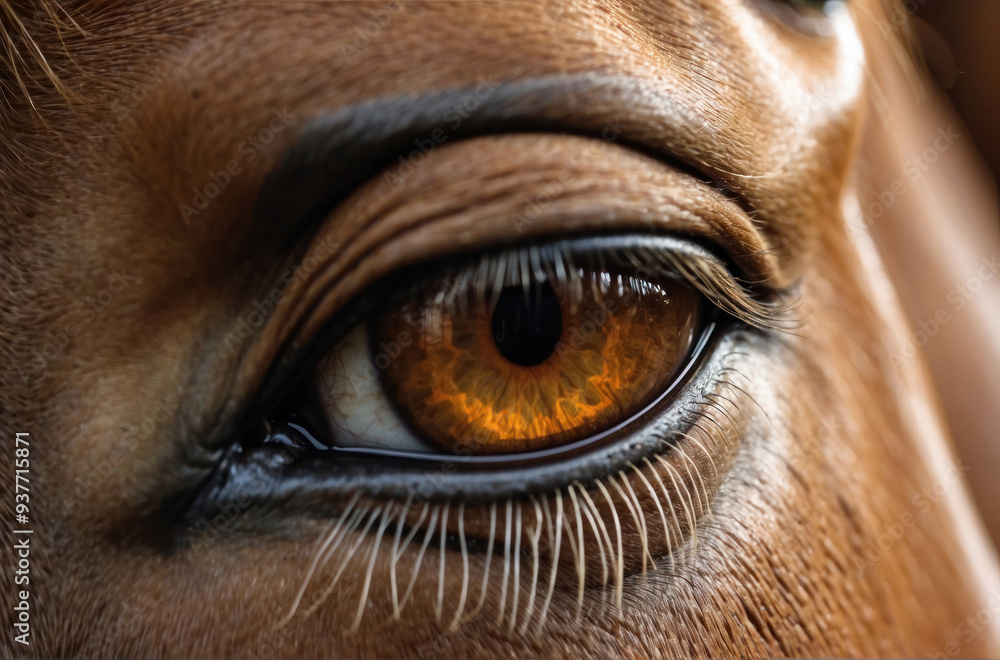 A close-up of the horse's eye, which conveys depth and expressiveness in its gaze, is ideal for nature and animal themes A close-up of the horse's eye, which conveys depth and expressiveness in its gaze, is ideal for nature and animal themes