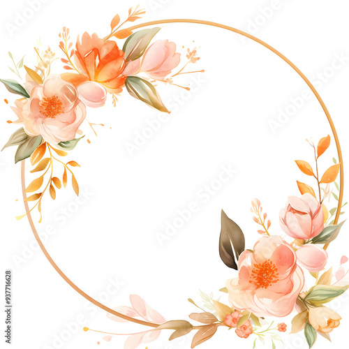 Fototapeta Naklejka Na Ścianę i Meble -  A delicate floral wreath with a soft, watercolor style, perfect for adding a touch of elegance to any design.