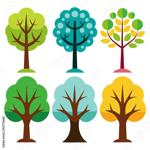 Set of vector tree illustration designs