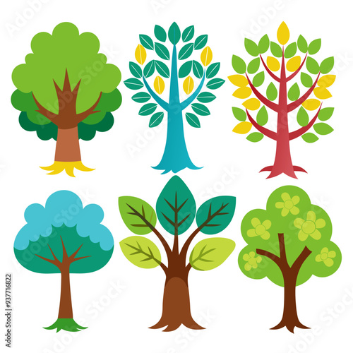 Set of vector tree illustration designs