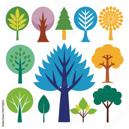 Set of vector tree illustration designs