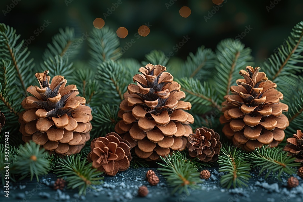 Fototapeta premium christmas wooden natural decoration ornament wide horizontal banner