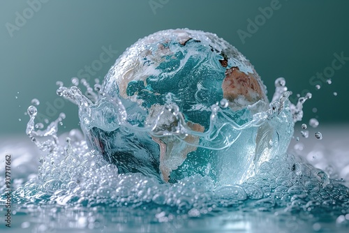 Climate Change Awareness: A melting ice sculpture with a globe inside, symbolizing global warming