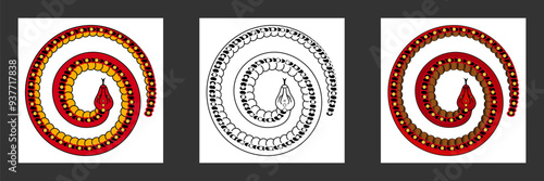Illustration couleur d’un serpent enroulé en spirale, animal symbolique du nouvel an chinois 2025. 