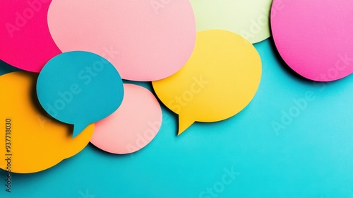 Wallpaper Mural Vibrant speech bubbles in various colors create a playful backdrop, symbolizing communication and interaction in a modern context Torontodigital.ca