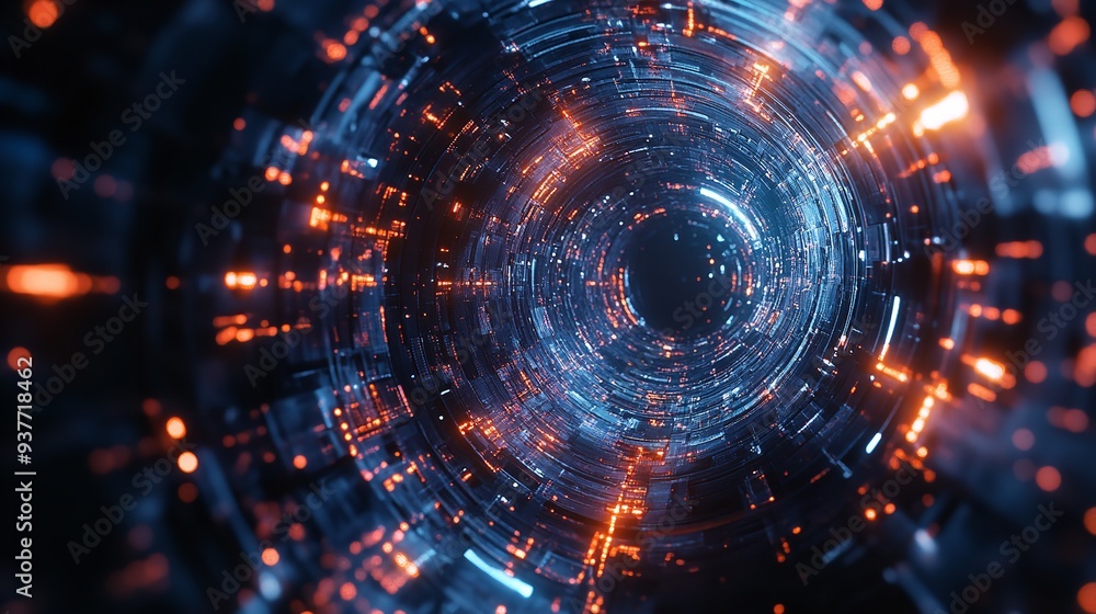 Abstract cyber tunnel with diminishing perspective for technological singularity concept Abstract cyber tunnel with diminishing perspective for technological singularity concept