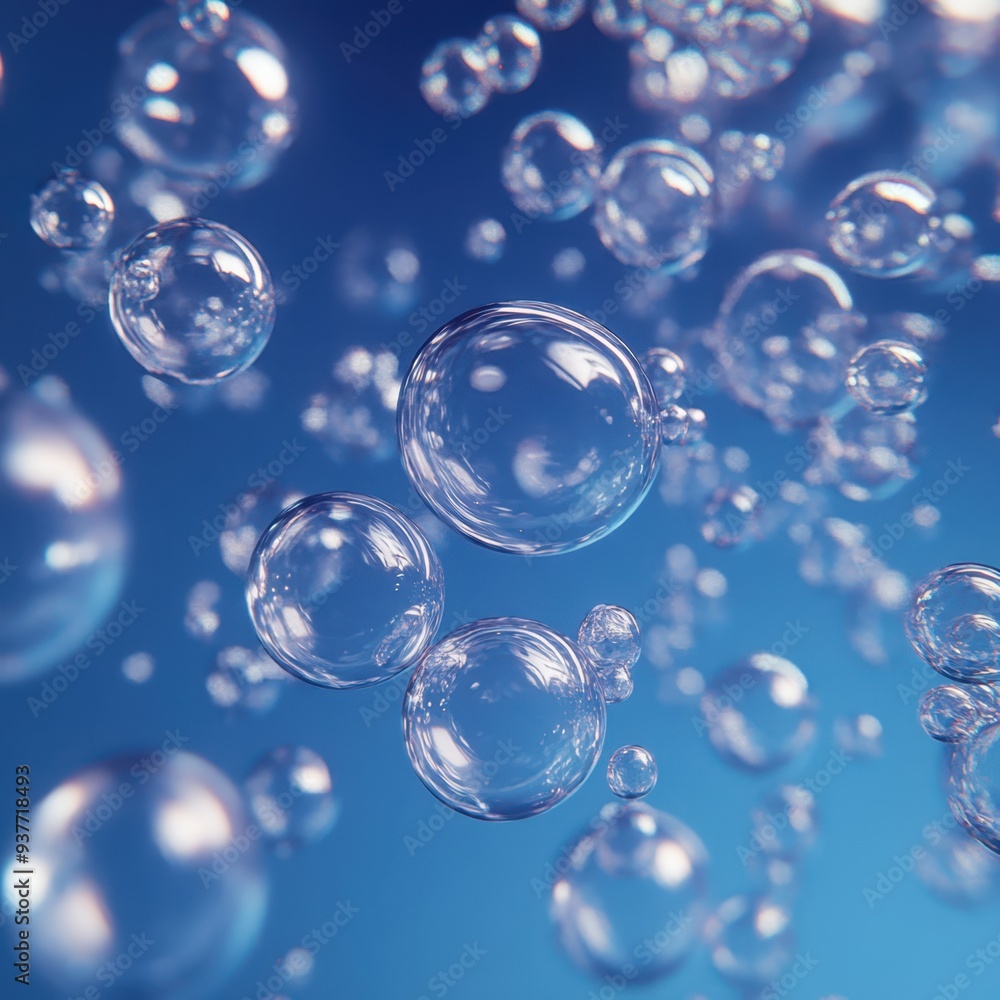many bubbles floating in the air on a blue background many bubbles floating in the air on a blue background