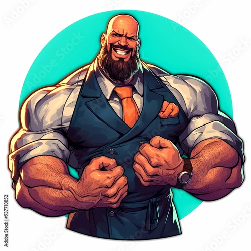 A Smiling Muscular Man in a Suit With Clenched Fists
