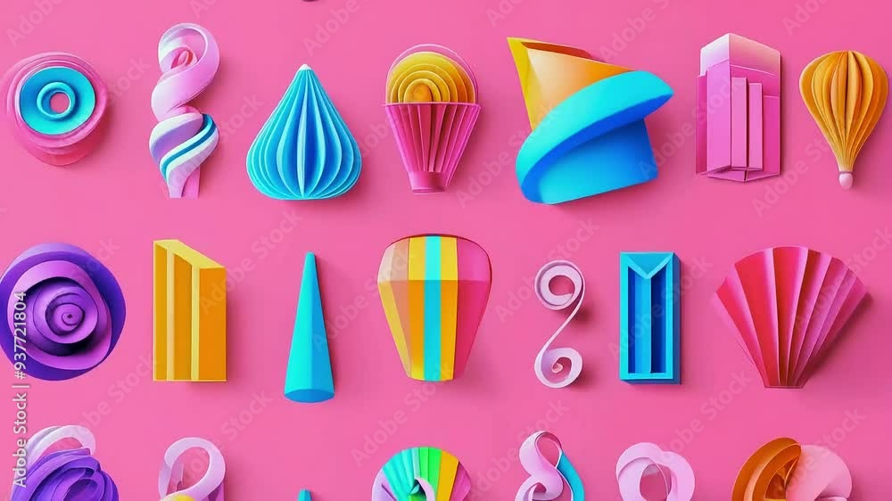 Colorful Abstract Geometric Shapes on Pink Background Colorful Abstract Geometric Shapes on Pink Background