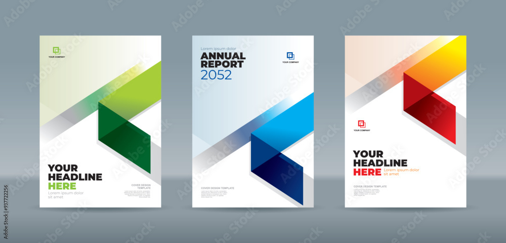 Modern folding ribbon theme book cover template in green, blue, red, yellow color. A4 size book cover template for annual report, magazine, booklet, proposal, portfolio, brochure, poster Modern folding ribbon theme book cover template in green, blue, red, yellow color. A4 size book cover template for annual report, magazine, booklet, proposal, portfolio, brochure, poster