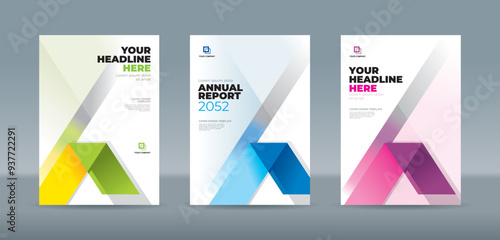 Modern folding ribbon theme book cover template in green, blue, yellow, purple color. A4 size book cover template for annual report, magazine, booklet, proposal, portfolio, brochure, poster