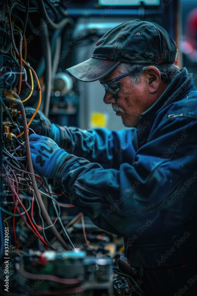 A person working on a machine in a factory setting A person working on a machine in a factory setting