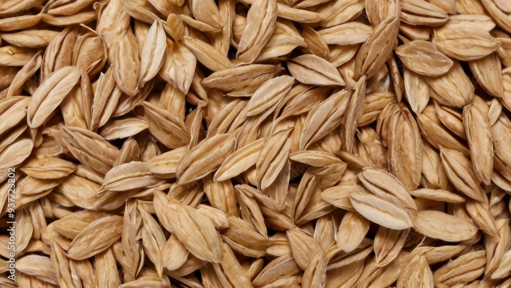 A close-up of oats, highlighting the grain's texture and detail, creating an atmosphere of nature and farm freshness A close-up of oats, highlighting the grain's texture and detail, creating an atmosphere of nature and farm freshness