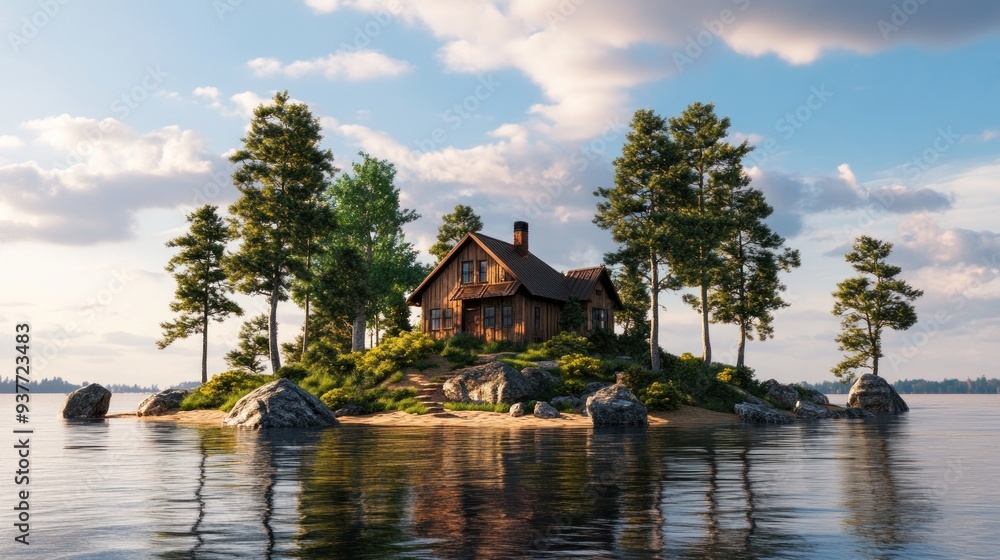 Fototapeta premium Secluded Cabin on a Tranquil Island