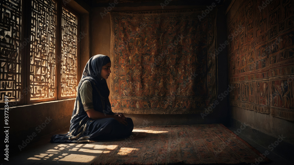 A middle eastern young woman in a middle east traditional room A middle eastern young woman in a middle east traditional room
