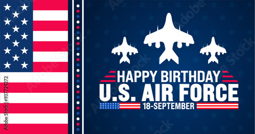 US Air Force birthday background or banner design template. Holiday concept. Template for background, banner, card, poster, placard, design template with unique shapes with standard color.