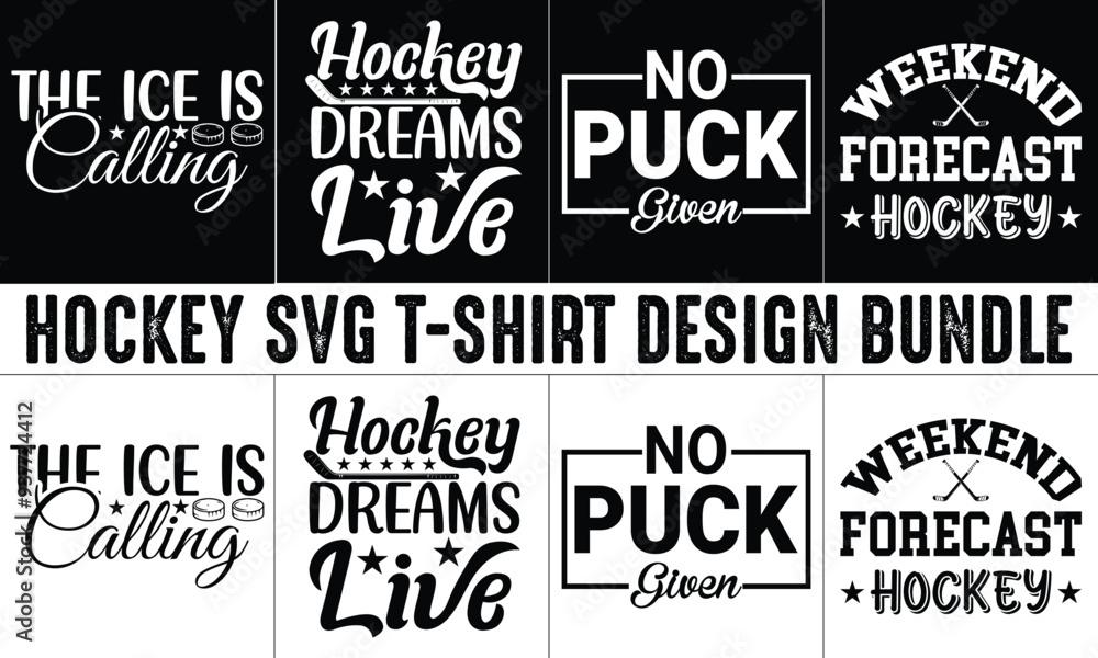 Fototapeta premium Hockey SVG T-Shirt Design Bundle, Typography T-shirt Design vector, Trendy