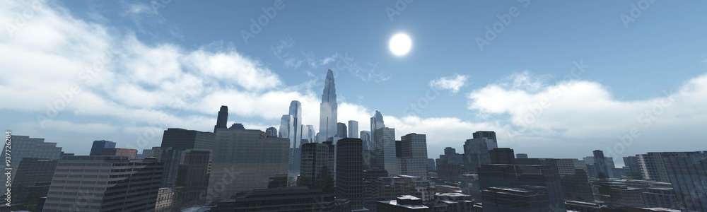 Panorama of a modern city under the clouds, 3d rendering Panorama of a modern city under the clouds, 3d rendering