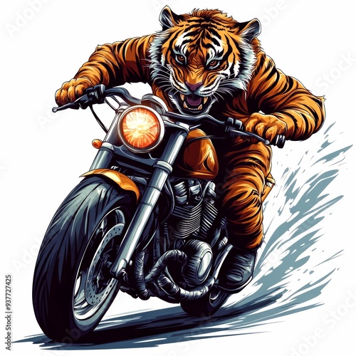 Tiger Riding a Motorcycle at High Speed photo