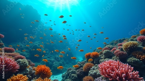 Tropical fish swimming in a vibrant coral reef, capturing the beauty of underwater life. Ideal for marine, nature, and aquatic themes photo