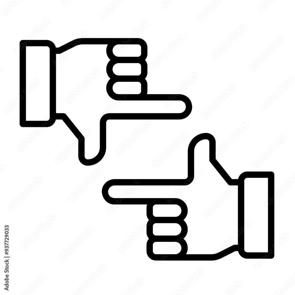 Photo crop, framing hand like camera icon linear isolated vector image. Photo crop, framing hand like camera icon linear isolated vector image.