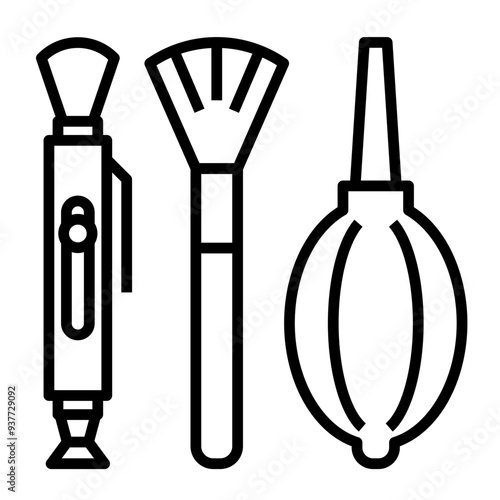 Camera cleaning kit icon linear isolated vector image.