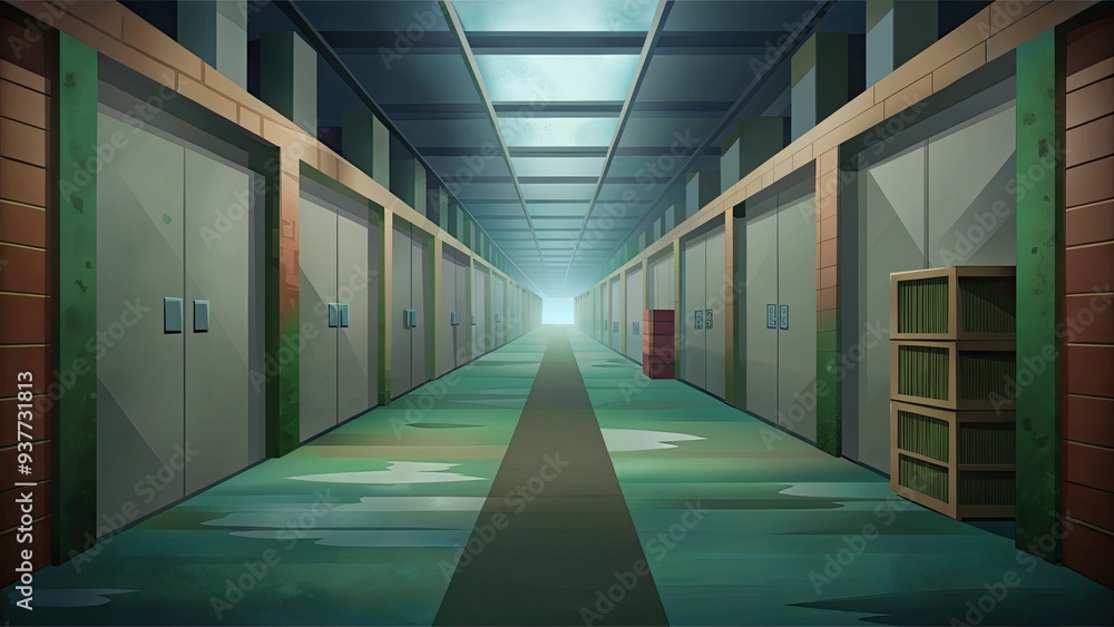 Obraz premium Long corridor in an empty modern industrial facility.